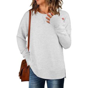 ANRABESS Sweatshirts for Women 2025 Fall Long Sleeve Shirts Oversized Crewneck Lightweight Side Split Casual Pullover Tops(Light Grey)