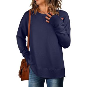 ANRABESS Sweatshirts for Women 2025 Fall Long Sleeve Shirts Oversized Crewneck Lightweight Side Split Casual Pullover Tops(Navy Blue)