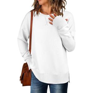 ANRABESS Sweatshirts for Women 2025 Fall Long Sleeve Shirts Oversized Crewneck Lightweight Side Split Casual Pullover Tops(White)