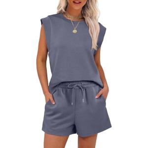 ANRABESS Two Piece Sets for Women 2025 Summer Short Lounge Set Casual Beach Vacation Outfits Spring Sweatsuits Tracksuit(Deep Grey)