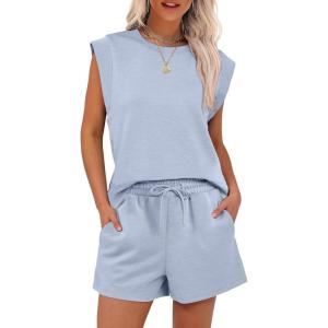 ANRABESS Two Piece Sets for Women 2025 Summer Short Lounge Set Casual Beach Vacation Outfits Spring Sweatsuits Tracksuit(Light Blue)