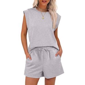 ANRABESS Two Piece Sets for Women 2025 Summer Short Lounge Set Casual Beach Vacation Outfits Spring Sweatsuits Tracksuit(Light Grey)