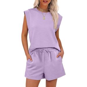 ANRABESS Two Piece Sets for Women 2025 Summer Short Lounge Set Casual Beach Vacation Outfits Spring Sweatsuits Tracksuit(Light Purple)