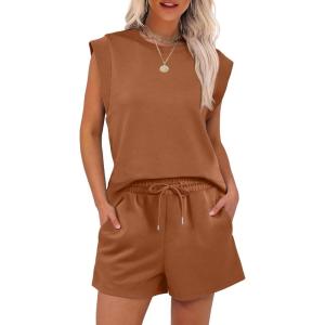 ANRABESS Two Piece Sets for Women 2025 Summer Short Lounge Set Casual Beach Vacation Outfits Spring Sweatsuits Tracksuit(Rust)