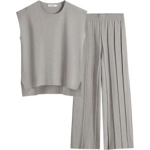ANRABESS Women 2 Piece Lounge Sets Summer Casual Knit Sweater Vest Pant Set Beach Vacation Airport Clothes 2025 Fall Outfits(Grey)