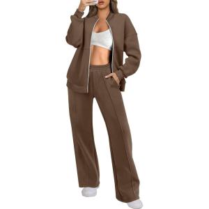 ANRABESS Women 2 Piece Outfits Lounge Set Oversized Zip Up Sweatshirt Jacket Sweatpant Matching Sweat Sets Winter Sweatsuits(Dark Brown)