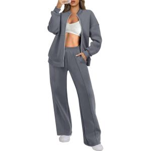 ANRABESS Women 2 Piece Outfits Lounge Set Oversized Zip Up Sweatshirt Jacket Sweatpant Matching Sweat Sets Winter Sweatsuits(Dark Grey)