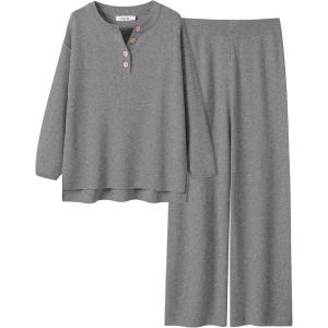 ANRABESS Women 2 Piece Outfits Oversized Loose Waffle Knit Sweater Set 2025 Fall Trendy Matching Lounge Sets Cozy Clothes(Gray)