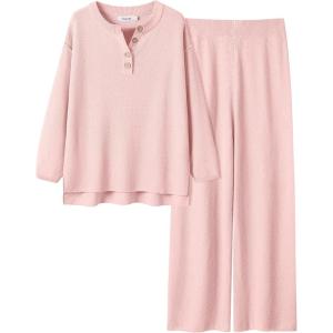 ANRABESS Women 2 Piece Outfits Oversized Loose Waffle Knit Sweater Set 2025 Fall Trendy Matching Lounge Sets Cozy Clothes(Pink)