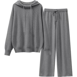 ANRABESS Women 2 Piece Outfits Sweater Sets Loose Long Sleeve Hoodies Knit Pullover Wide Leg Pants 2025 Fall Lounge Sweatsuit(Dark Gray)
