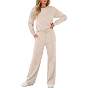 ANRABESS Women 2 Piece Set Long Sleeve Sweatsuit Sweatpants Tracksuit Sweat Casual Matching 2025 Travel Fall Trendy Outfits(Apricot)