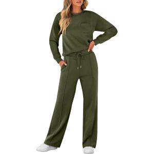 ANRABESS Women 2 Piece Set Long Sleeve Sweatsuit Sweatpants Tracksuit Sweat Casual Matching 2025 Travel Fall Trendy Outfits(Army Green)