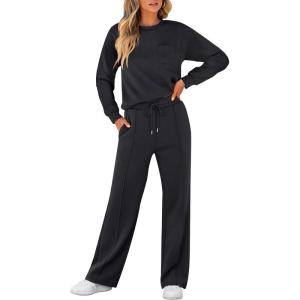 ANRABESS Women 2 Piece Set Long Sleeve Sweatsuit Sweatpants Tracksuit Sweat Casual Matching 2025 Travel Fall Trendy Outfits(Black)