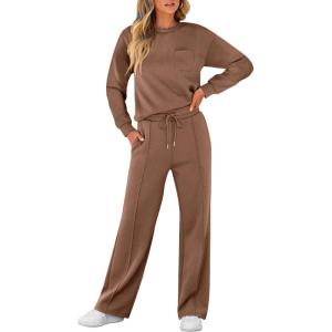 ANRABESS Women 2 Piece Set Long Sleeve Sweatsuit Sweatpants Tracksuit Sweat Casual Matching 2025 Travel Fall Trendy Outfits(Brown)