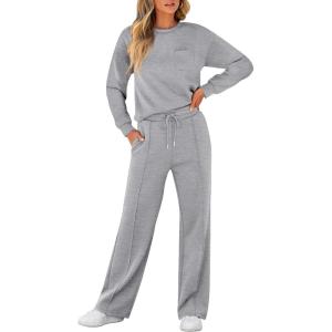 ANRABESS Women 2 Piece Set Long Sleeve Sweatsuit Sweatpants Tracksuit Sweat Casual Matching 2025 Travel Fall Trendy Outfits(Light Grey)