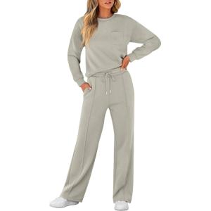 ANRABESS Women 2 Piece Set Long Sleeve Sweatsuit Sweatpants Tracksuit Sweat Casual Matching 2025 Travel Fall Trendy Outfits(Light Khaki)