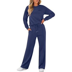 ANRABESS Women 2 Piece Set Long Sleeve Sweatsuit Sweatpants Tracksuit Sweat Casual Matching 2025 Travel Fall Trendy Outfits(Navy Blue)