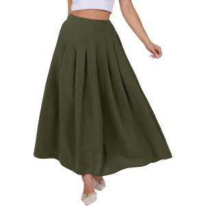 ANRABESS Women A-Line Pleated High Waist Maxi Skirt Full Ankle Length Flowy Swing Elegant Dressy Casual Work Long Skirts(Army Green)
