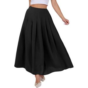 ANRABESS Women A-Line Pleated High Waist Maxi Skirt Full Ankle Length Flowy Swing Elegant Dressy Casual Work Long Skirts(Black)