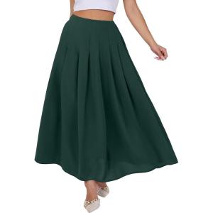 ANRABESS Women A-Line Pleated High Waist Maxi Skirt Full Ankle Length Flowy Swing Elegant Dressy Casual Work Long Skirts(Green)