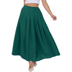 ANRABESS Women A-Line Pleated High Waist Maxi Skirt Full Ankle Length Flowy Swing Elegant Dressy Casual Work Long Skirts(Lake Green)