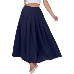 ANRABESS Women A-Line Pleated High Waist Maxi Skirt Full Ankle Length Flowy Swing Elegant Dressy Casual Work Long Skirts(Navy Blue)