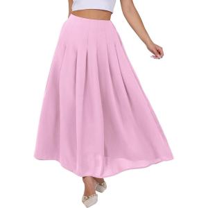 ANRABESS Women A-Line Pleated High Waist Maxi Skirt Full Ankle Length Flowy Swing Elegant Dressy Casual Work Long Skirts(Pink)