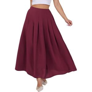 ANRABESS Women A-Line Pleated High Waist Maxi Skirt Full Ankle Length Flowy Swing Elegant Dressy Casual Work Long Skirts(Red)