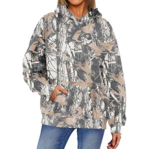ANRABESS Women Camo Hoodies Long Sleeve Maple Leaf Print Fleece Oversized Casual Pullover Sweatshirt 2025 Fall Preppy Clothes(Dark Green)
