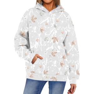 ANRABESS Women Camo Hoodies Long Sleeve Maple Leaf Print Fleece Oversized Casual Pullover Sweatshirt 2025 Fall Preppy Clothes(Grey)