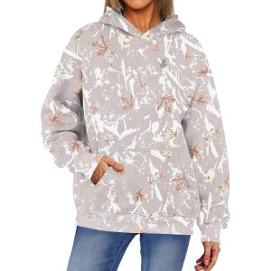 ANRABESS Women Camo Hoodies Long Sleeve Maple Leaf Print Fleece Oversized Casual Pullover Sweatshirt 2025 Fall Preppy Clothes(Khaki)