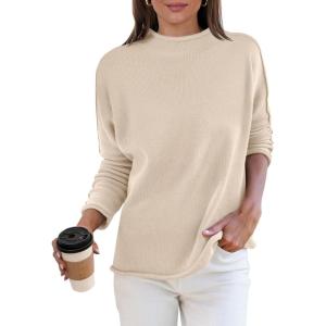 ANRABESS Women Casual Long Sleeve Mock Funnel Neck Knit Pullover Sweater Top 2025 Fall Fashion Outfits with Exposed Seam(Almond)