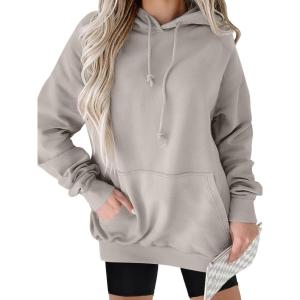 ANRABESS Women Hoodies Long Sleeve Loose Fit Fleece Hooded Sweatshirts Drawstring Pullover Top With Pockets 2025 Fall Outfits(Grey Khaki)