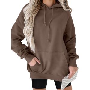 ANRABESS Women Hoodies Long Sleeve Loose Fit Fleece Hooded Sweatshirts Drawstring Pullover Top With Pockets 2025 Fall Outfits(Light Brown)