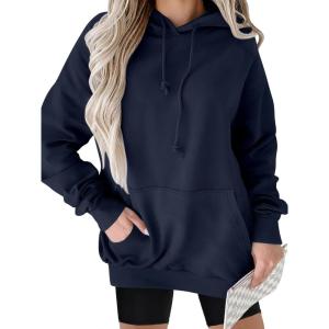 ANRABESS Women Hoodies Long Sleeve Loose Fit Fleece Hooded Sweatshirts Drawstring Pullover Top With Pockets 2025 Fall Outfits(Navy Blue)