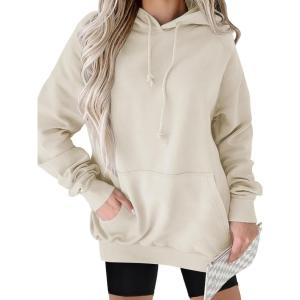 ANRABESS Women Hoodies Long Sleeve Loose Fit Fleece Hooded Sweatshirts Drawstring Pullover Top With Pockets 2025 Fall Outfits(Parchment)