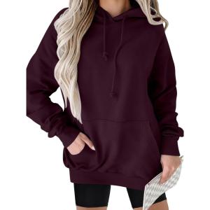 ANRABESS Women Hoodies Long Sleeve Loose Fit Fleece Hooded Sweatshirts Drawstring Pullover Top With Pockets 2025 Fall Outfits(Purple)