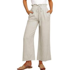 ANRABESS Women Linen Pants Casual Loose High Waist Boho Wide Leg Cropped Palazzo Beach Pants Summer Outfits 2025 Trendy(Beige)