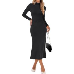 ANRABESS Women Long Sleeve Bodycon Dress Fall 2025 Mock Neck Formal Elegant Party Wedding Guest Cocktail Long Maxi Dresses(Black)