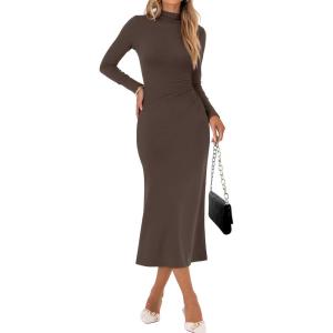 ANRABESS Women Long Sleeve Bodycon Dress Fall 2025 Mock Neck Formal Elegant Party Wedding Guest Cocktail Long Maxi Dresses(Coffee)