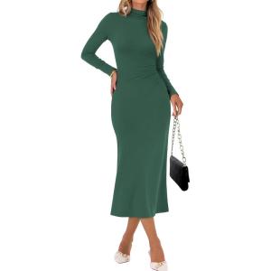 ANRABESS Women Long Sleeve Bodycon Dress Fall 2025 Mock Neck Formal Elegant Party Wedding Guest Cocktail Long Maxi Dresses(Forest Green)