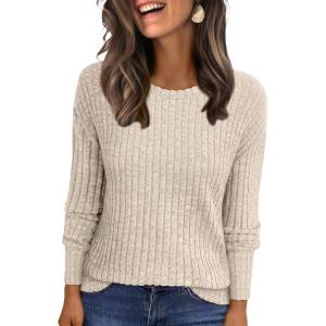 ANRABESS Women Long Sleeve Shirts Business Casual Tunic Tops Fall Lightweight Sweaters Dressy Blouses 2025 Fashion Outfits(Beige)