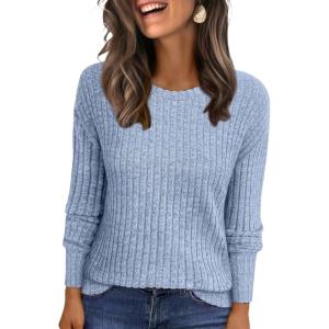 ANRABESS Women Long Sleeve Shirts Business Casual Tunic Tops Fall Lightweight Sweaters Dressy Blouses 2025 Fashion Outfits(Blue)