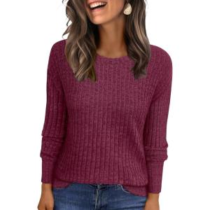 ANRABESS Women Long Sleeve Shirts Business Casual Tunic Tops Fall Lightweight Sweaters Dressy Blouses 2025 Fashion Outfits(Burgundy)