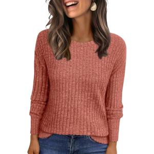 ANRABESS Women Long Sleeve Shirts Business Casual Tunic Tops Fall Lightweight Sweaters Dressy Blouses 2025 Fashion Outfits(Burnt Orange)