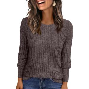 ANRABESS Women Long Sleeve Shirts Business Casual Tunic Tops Fall Lightweight Sweaters Dressy Blouses 2025 Fashion Outfits(Chocolate Brown)