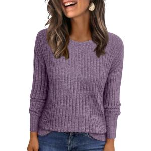 ANRABESS Women Long Sleeve Shirts Business Casual Tunic Tops Fall Lightweight Sweaters Dressy Blouses 2025 Fashion Outfits(Dark Purple)