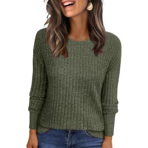 ANRABESS Women Long Sleeve Shirts Business Casual Tunic Tops Fall Lightweight Sweaters Dressy Blouses 2025 Fashion Outfits(Deep Green)