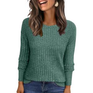 ANRABESS Women Long Sleeve Shirts Business Casual Tunic Tops Fall Lightweight Sweaters Dressy Blouses 2025 Fashion Outfits(Green)
