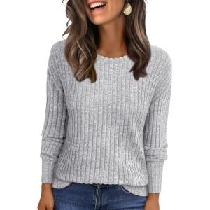 ANRABESS Women Long Sleeve Shirts Business Casual Tunic Tops Fall Lightweight Sweaters Dressy Blouses 2025 Fashion Outfits(Grey)